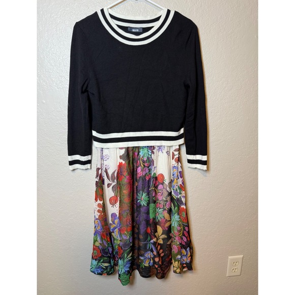 Maeve Anthropologie Black Floral Print Sweater Dress XS-Small Fit Flare - Picture 1 of 5